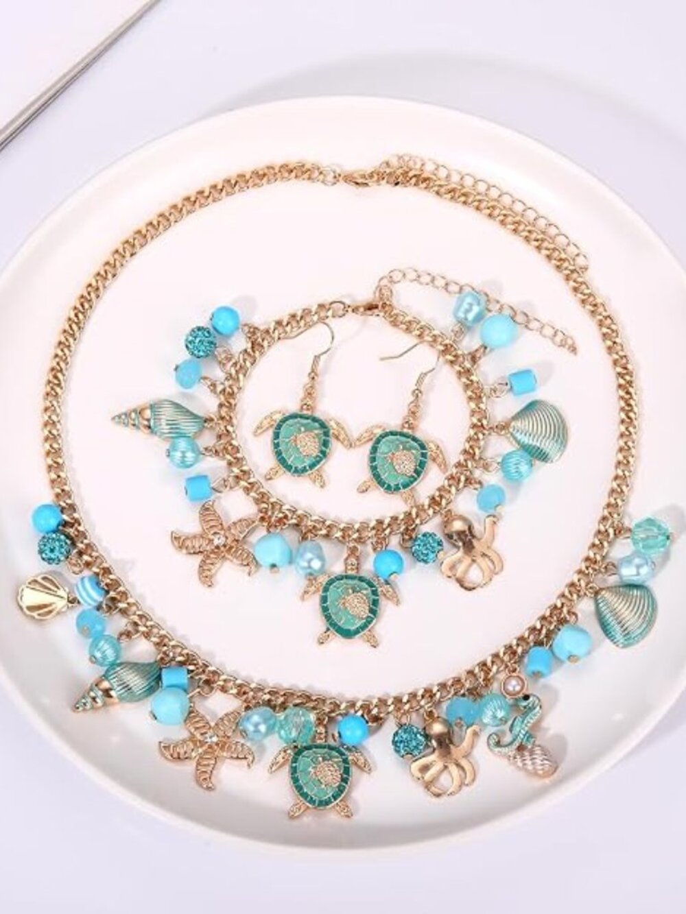 Turtle Jewelry Summer Necklace Bracelet earring set NWT
